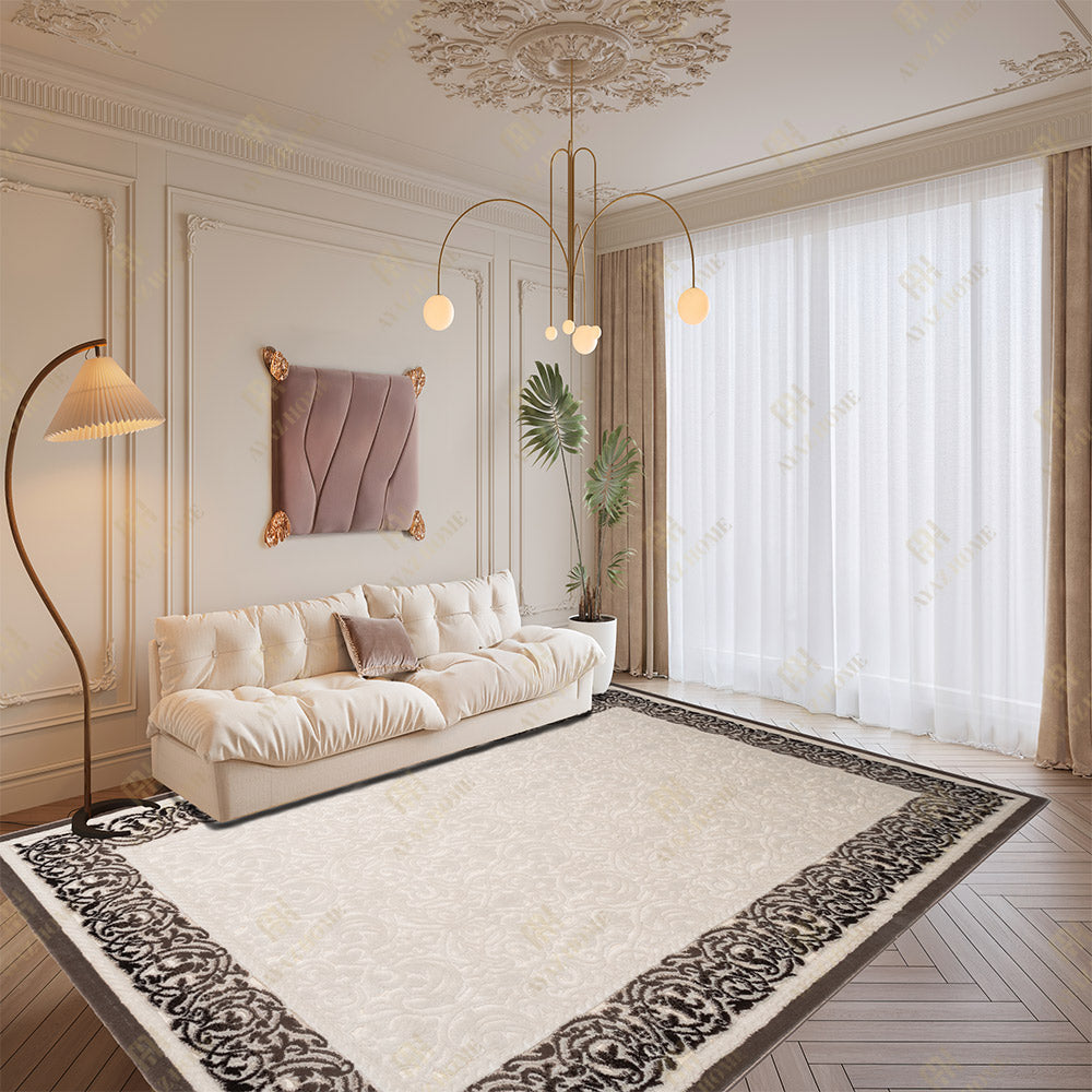 Covor Mira 3D Elegant Alb Perlat Chenar Bej