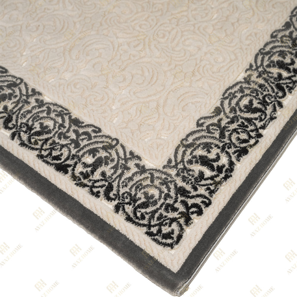 Covor Mira 3D Elegant Alb Perlat Chenar Gri