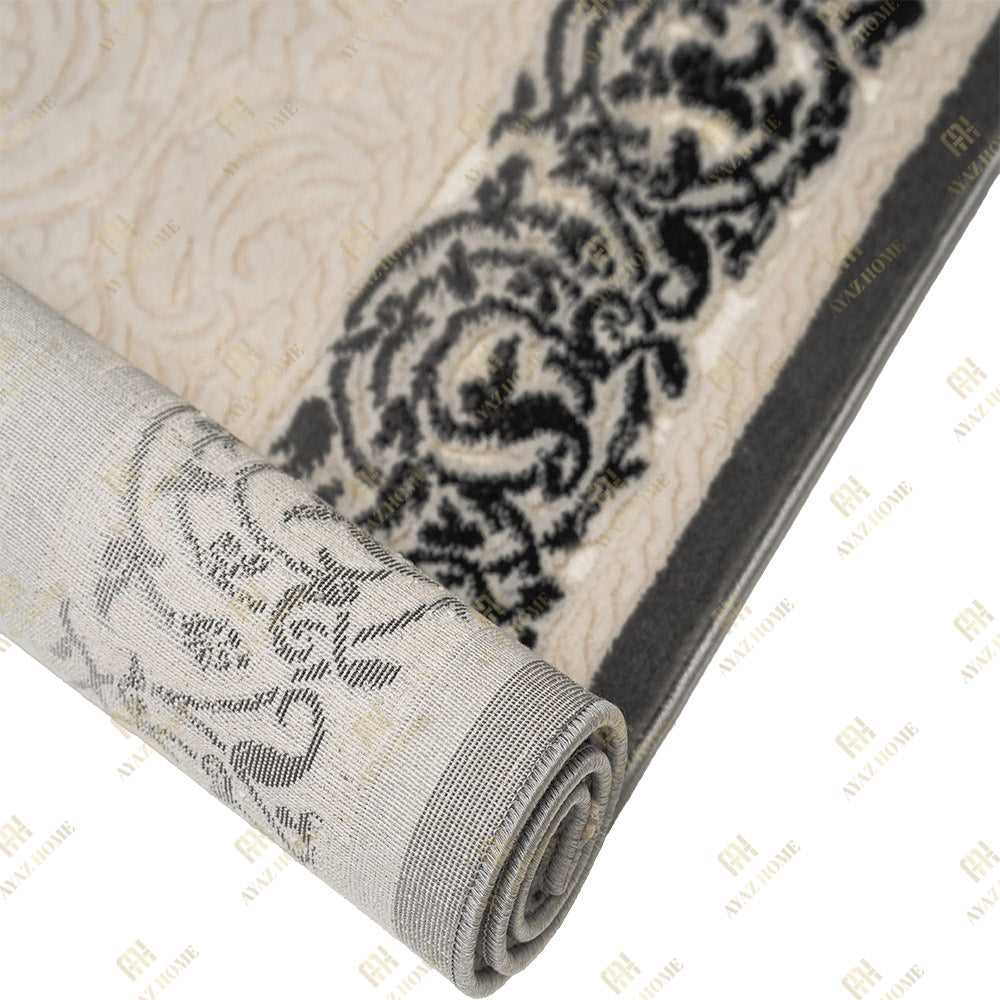 Covor Mira 3D Elegant Alb Perlat Chenar Gri