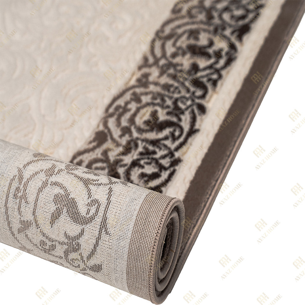 Covor Mira 3D Elegant Alb Perlat Chenar Bej