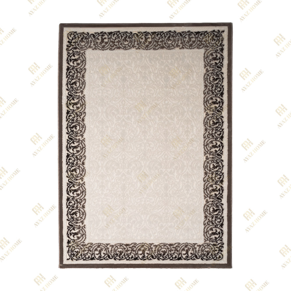 Covor Mira 3D Elegant Alb Perlat Chenar Bej