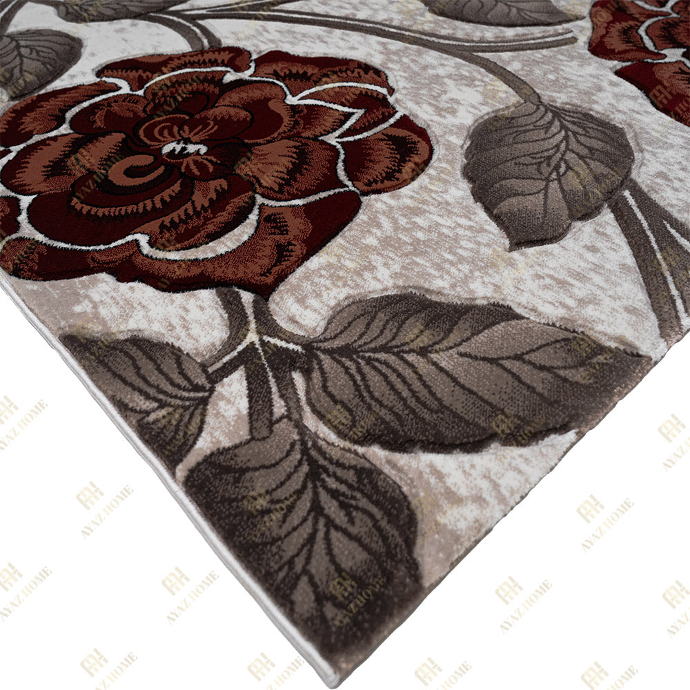 Covor Romantic Floral Ruginiu Crem