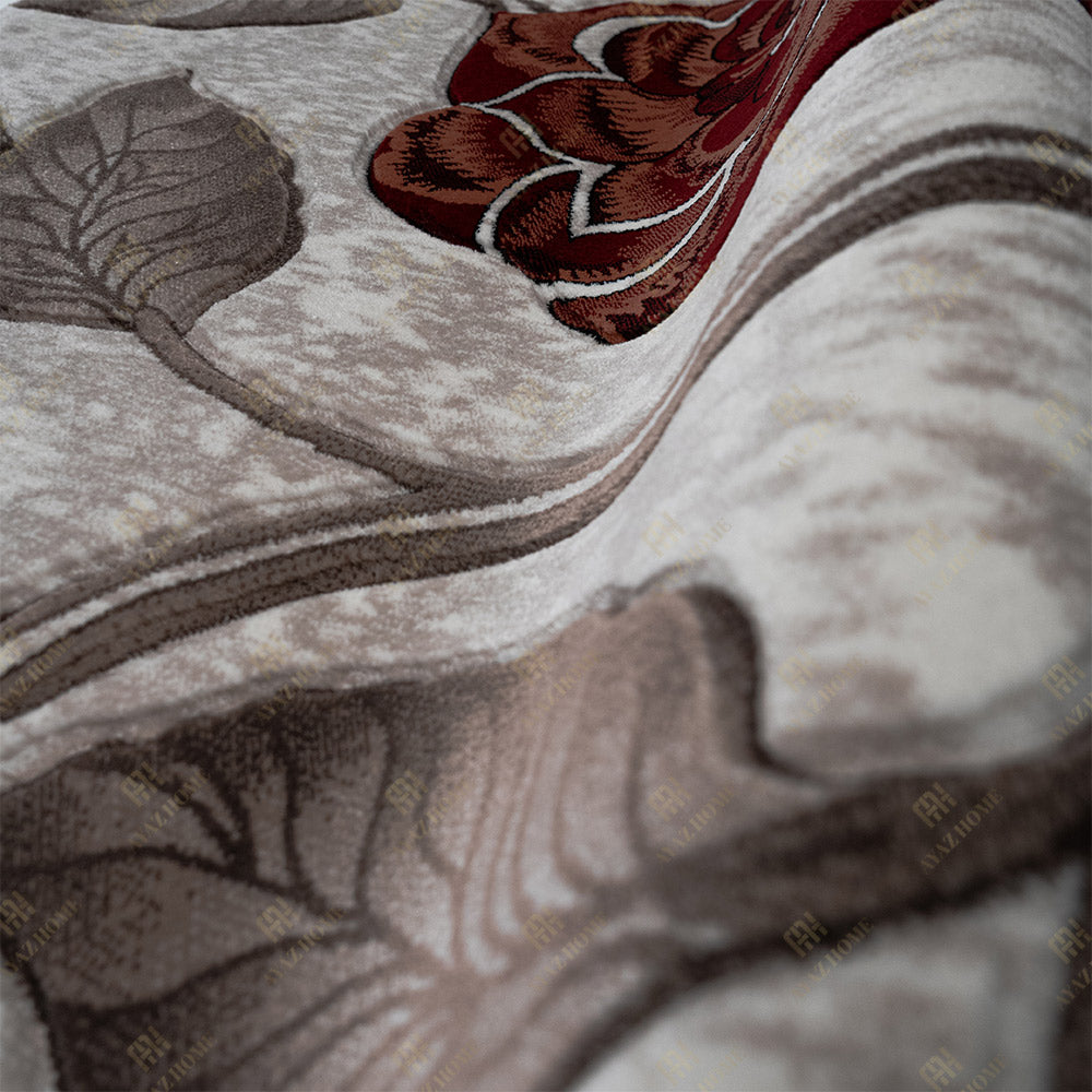 Covor Romantic Floral Ruginiu Crem