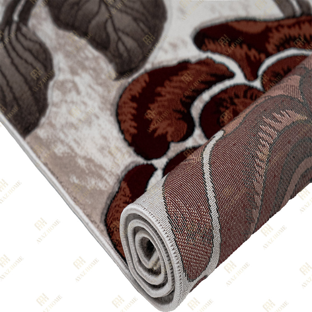 Covor Romantic Floral Ruginiu Crem