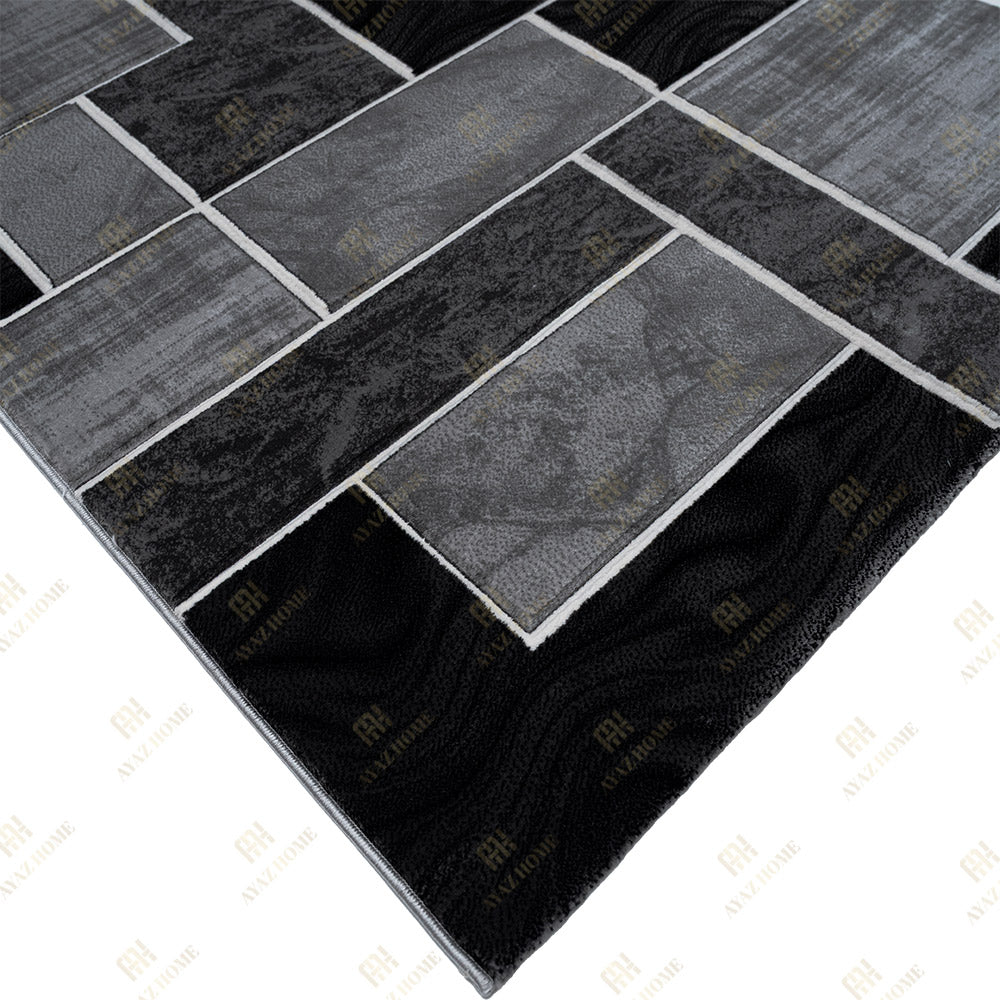 Covor Romantic Geometry Gri Negru/Alb
