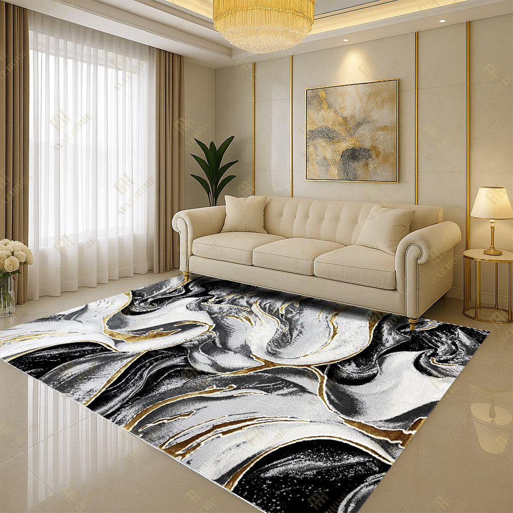 Covor Marble Negru/Crem/Gold 0915A