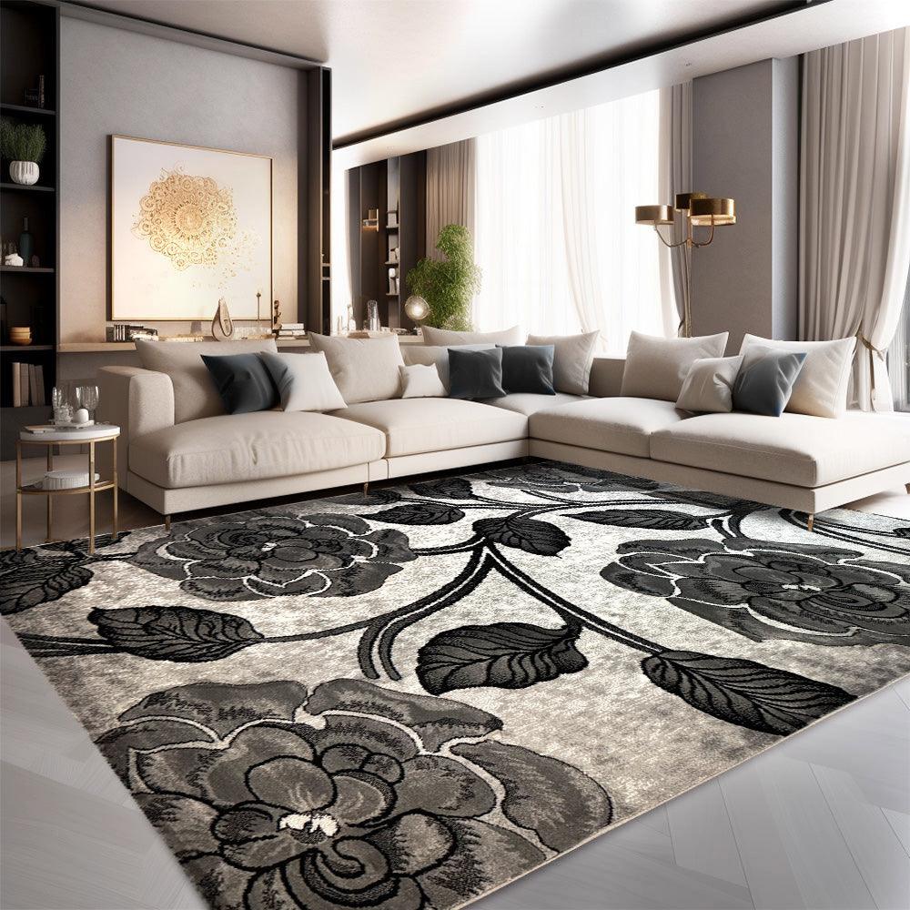 Covor Romantic Floral Gri Negru
