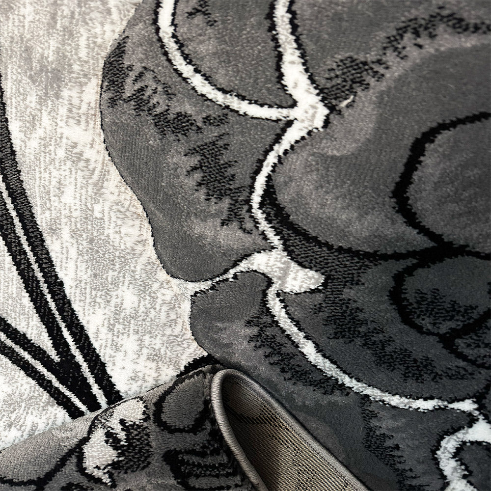 Covor Romantic Floral Gri Negru