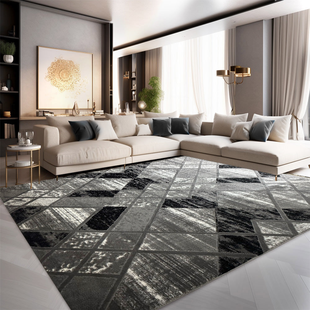 Covor Romantic Geometry Gri Crem Negru